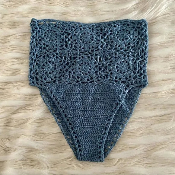 Boutique Blue Crochet Knit Rave Beachwear Boho Bikini Bottoms - Image 40