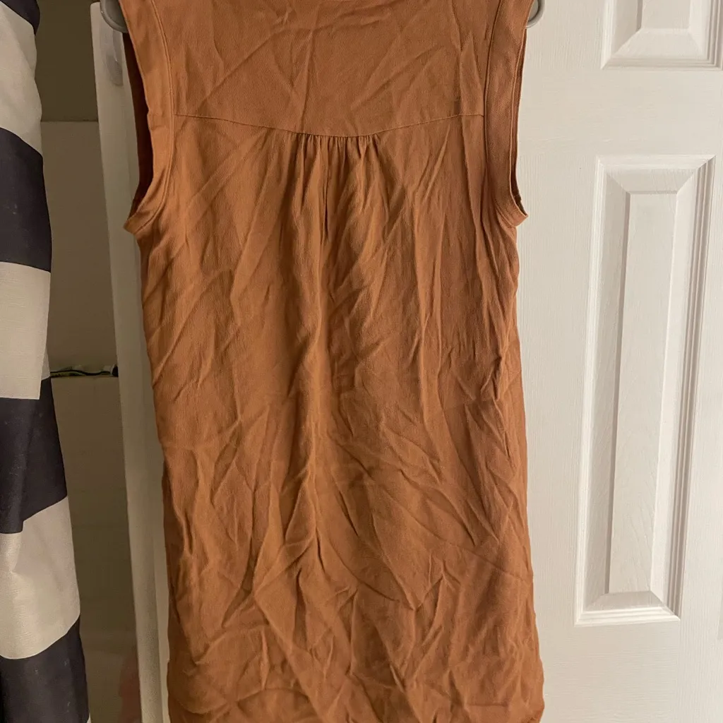 Greylin Sleeveless Camel Color Silk Blend Tunic button down Dress medium - Image 3