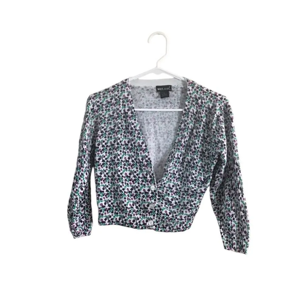 Wet Seal Large Purple White Floral Sweater - Image 2