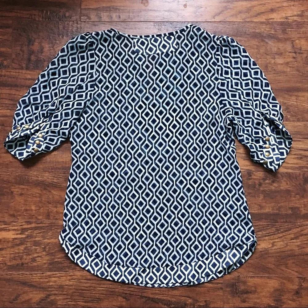 41 Hawthorn • Stitch Fix Moni tunic blouse sheer turquoise navy geo print Blue - Image 8