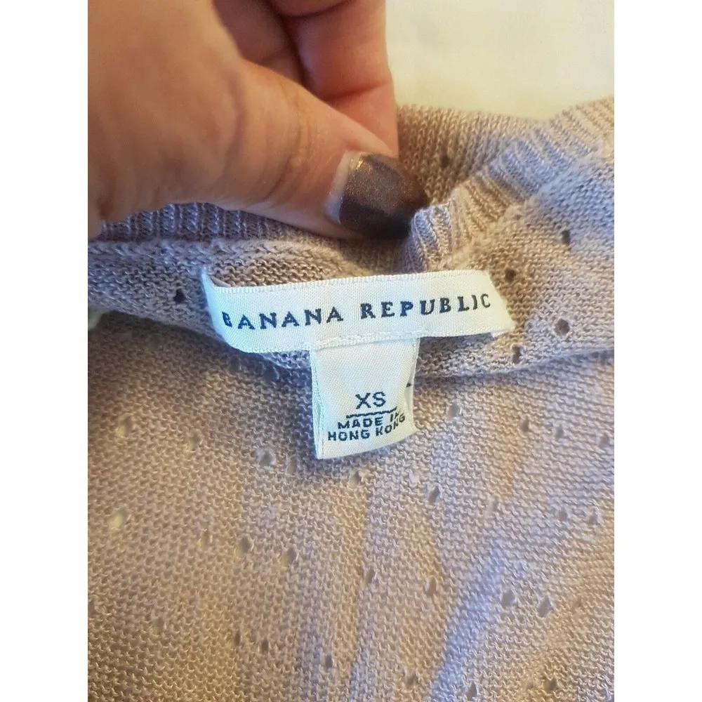 Banana Republic Knit Top XS Crochet  Eyelet Linen Blend Lace Embroidered Wrap - Image 9