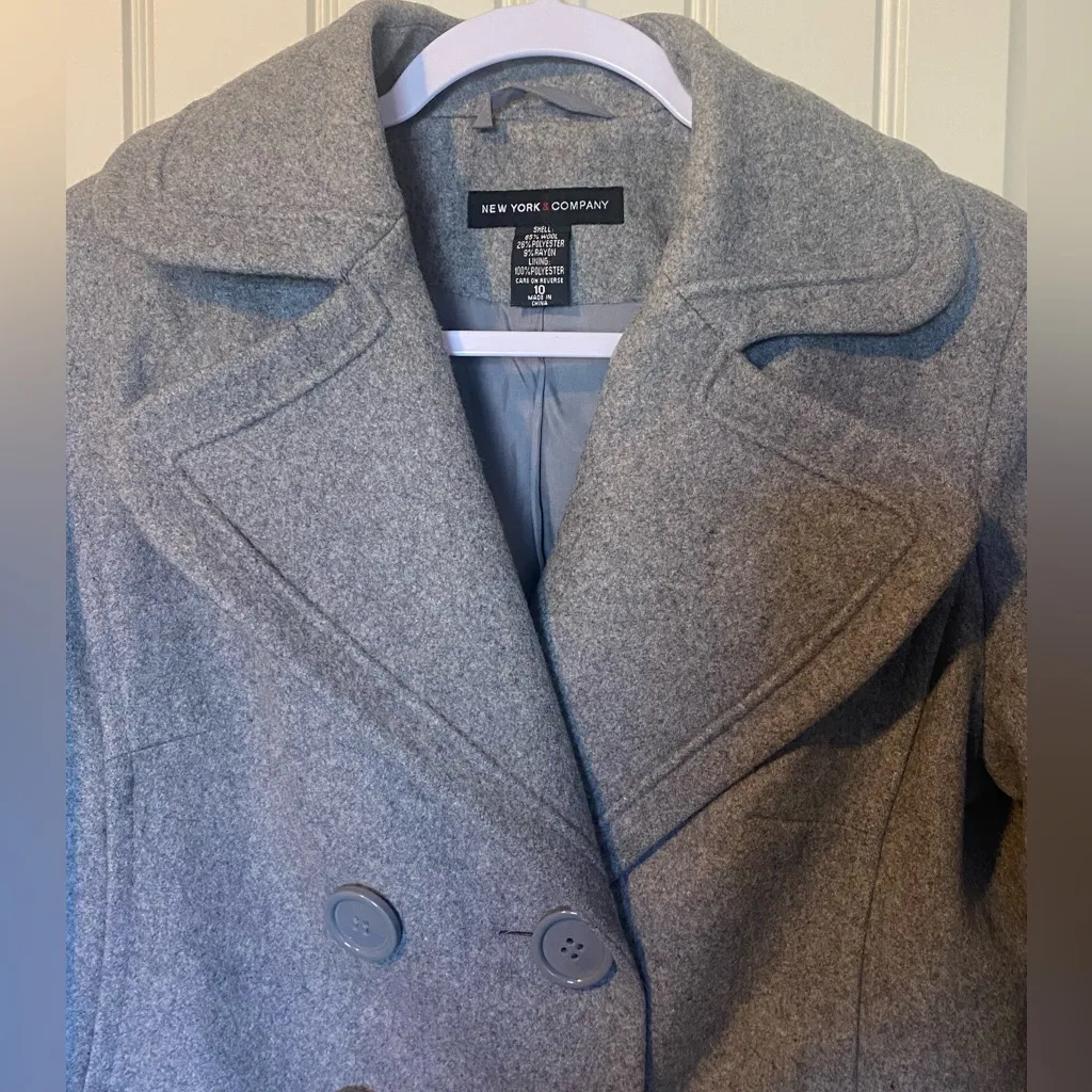 New York & Company Gray Button Down Wool Coat Peacoat Size 10 - Image 5