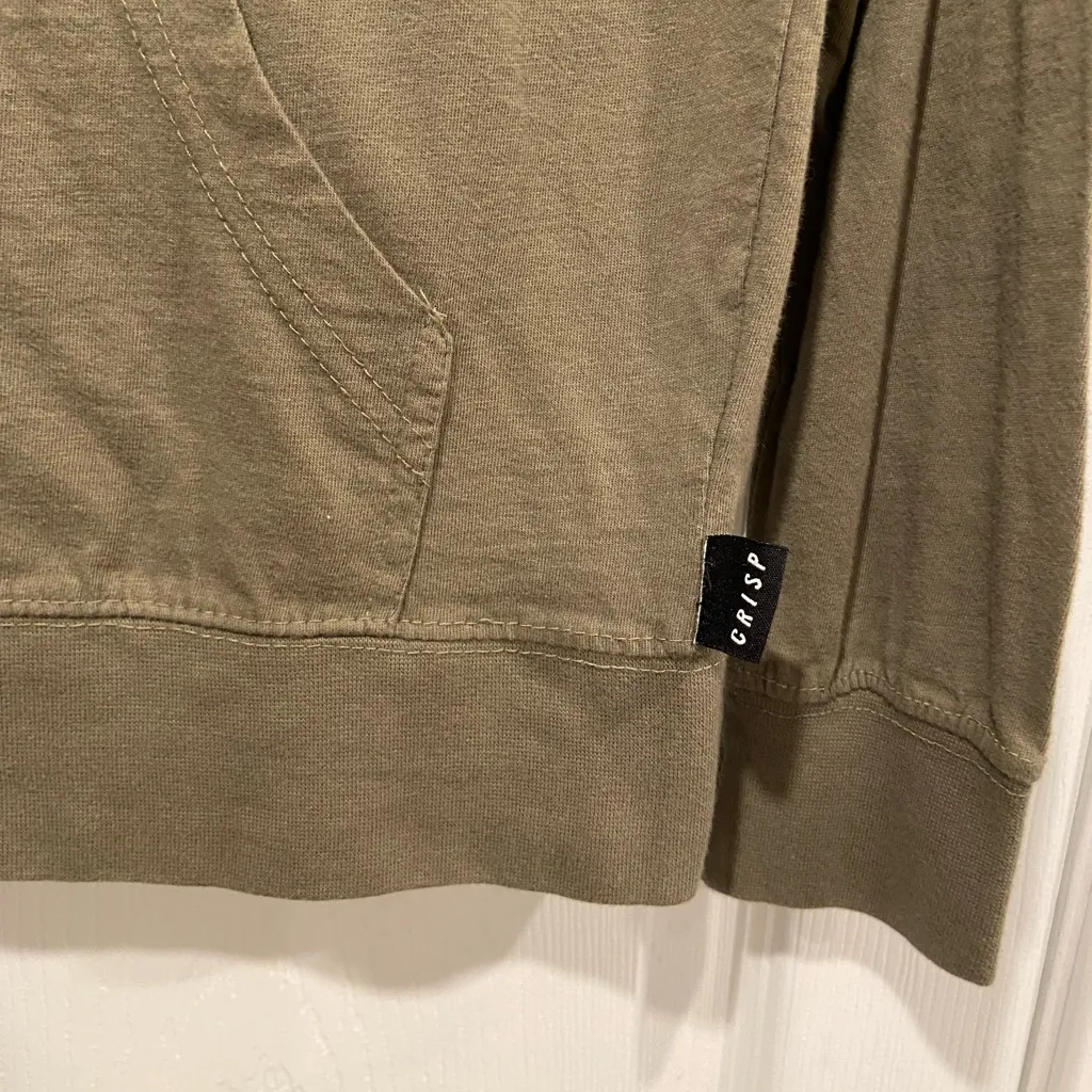 Crisp Size XS Olive Green Ling Sleeve Lightweight Full Zip Hoodie Top Pockets - Image 2