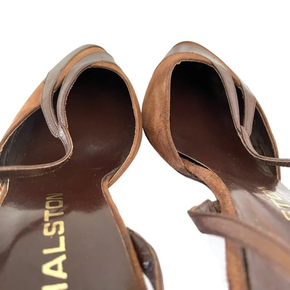 NWOT Halston 1970s Brown Suede Bronze Leather Slingback Heels - Vintage Shoes - Image 5
