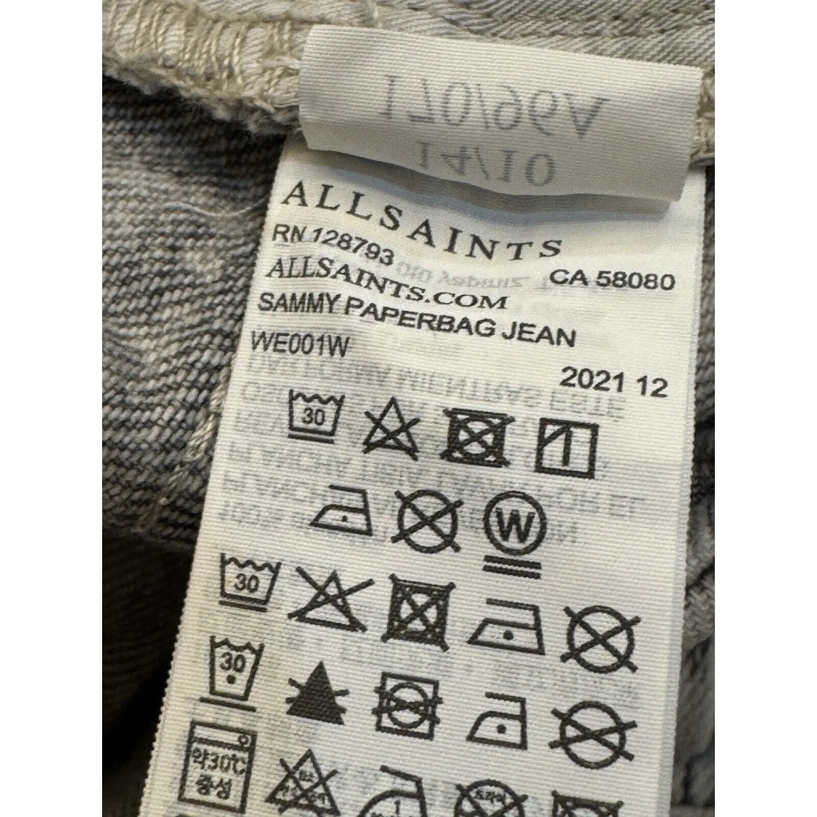 NEW AllSaints Sammy Paperbag Jean in Mid indigo blue - Size 14 Acid‎ Wash - Image 11