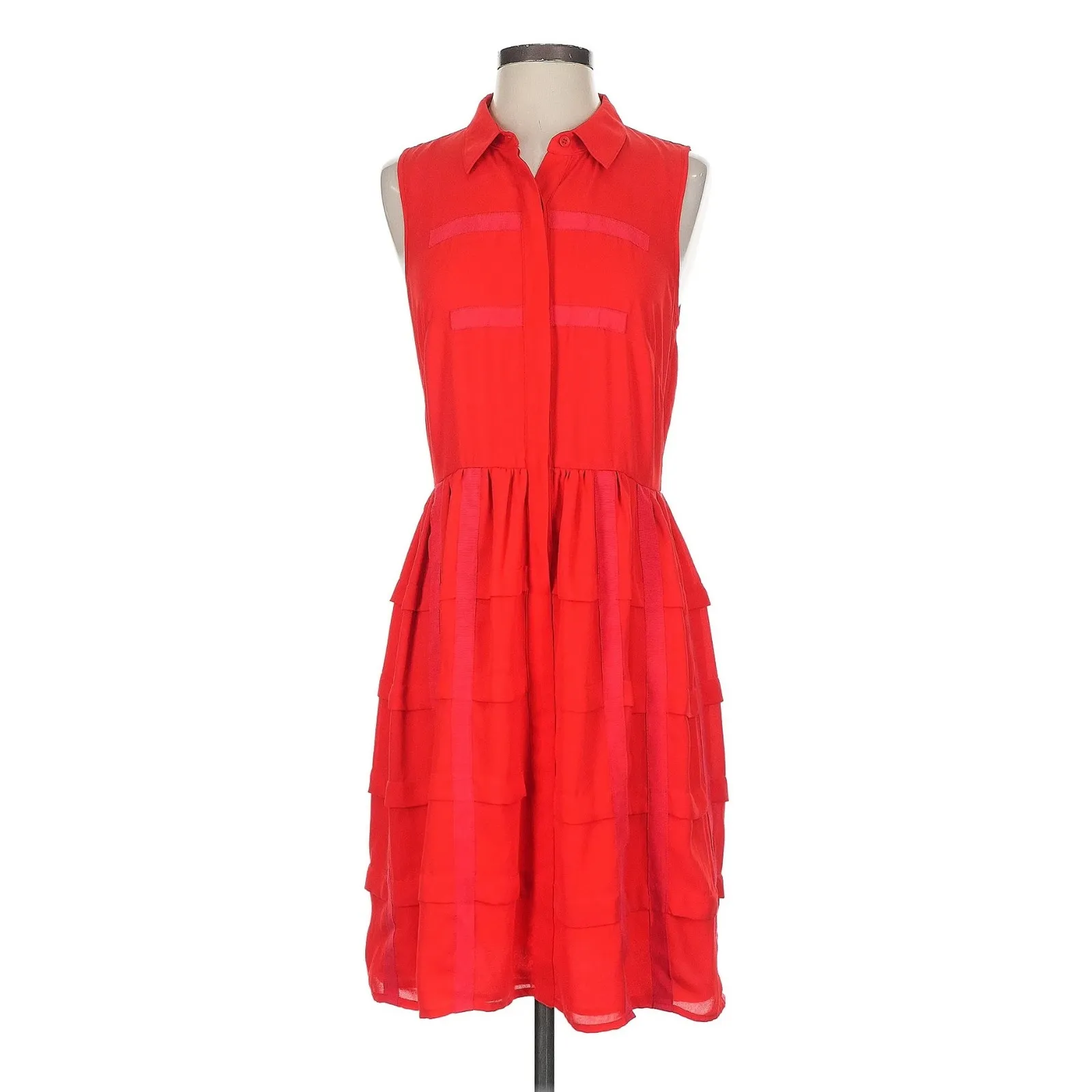 Sachin & Babi‎ Red Sleeveless Tiered Casual Dress Collared Party Size 2 - Image 2
