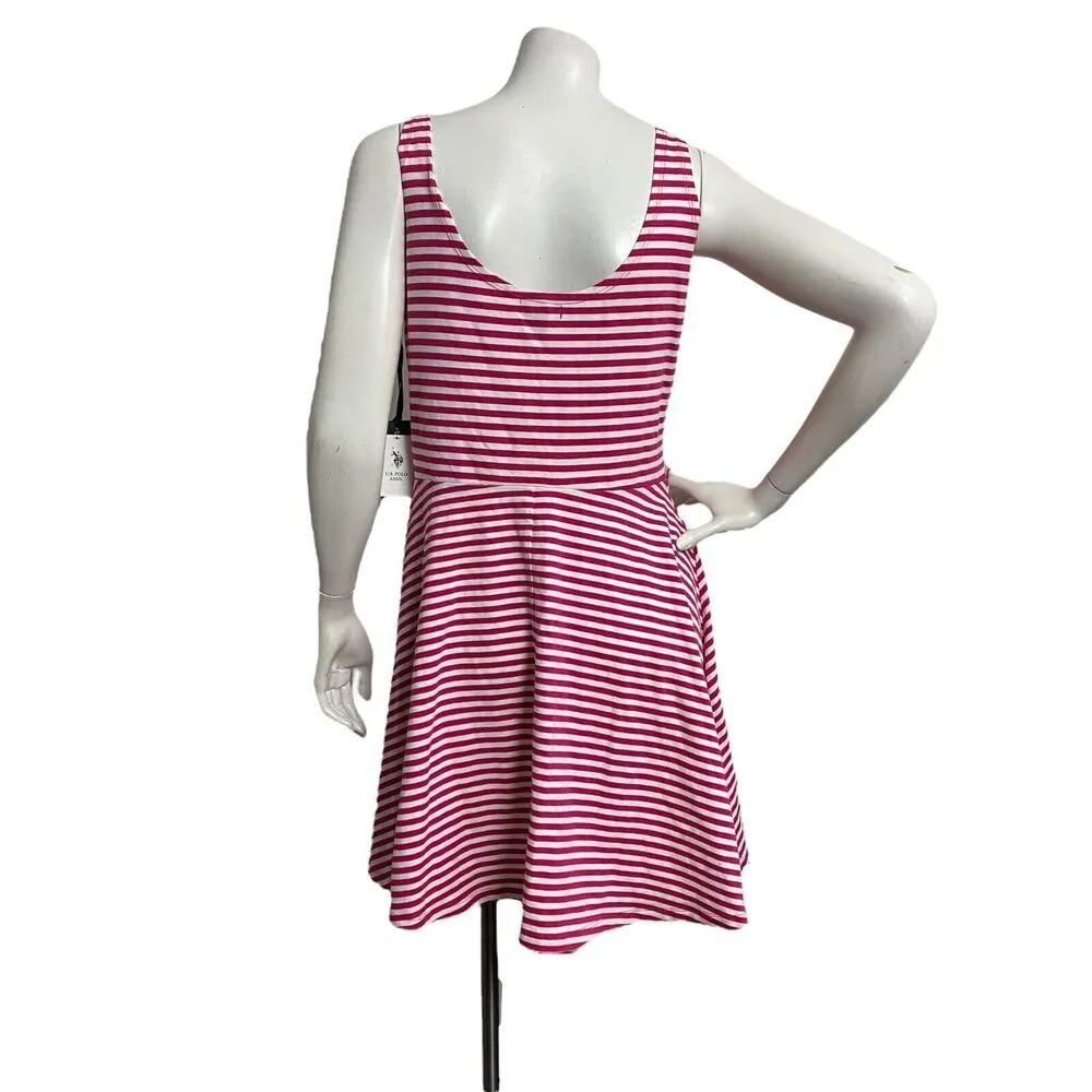 U.S. POLO ASSN Pink/White Striped XL Dress Summer NWT Fit Flare Summer Vacation - Image 5