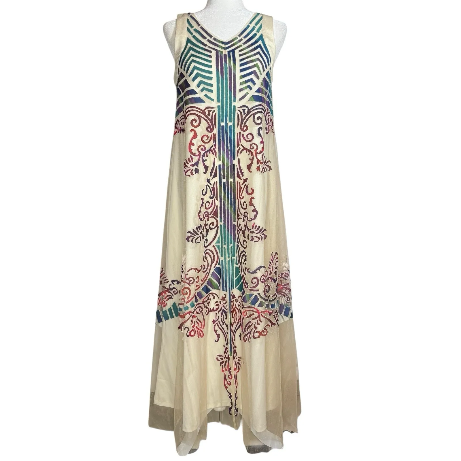 Anthropologie 4 Geisha Designs Sheer Printed Maxi Dress Glacia‎ Gown Tulle - Image 2
