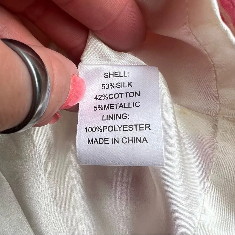 Lilly Pulitzer Pink White Strapless Silk Blend Sheath Dress Brocade Jacquard 6 - Image 7