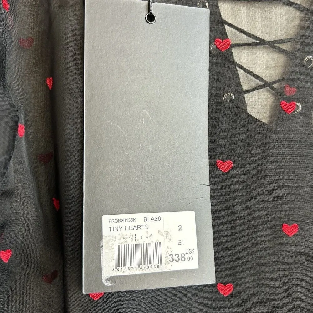 NEW The Kooples Dress Womens Black Sheer Tiny Hearts Print Lace Up Size 2 Medium - Image 10
