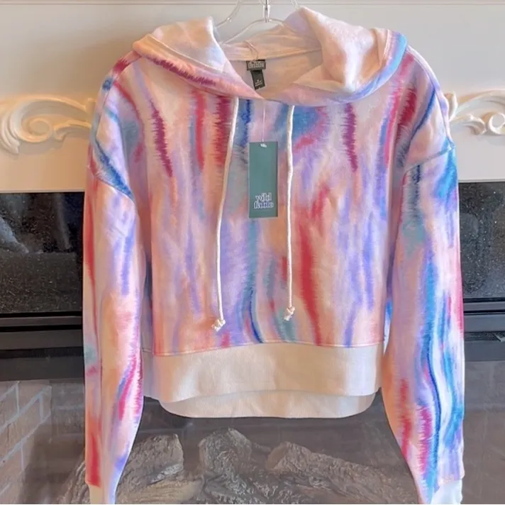 Comfy Cropped Hoodie Water Color Sweatshirt Womens Medium New - Image 7