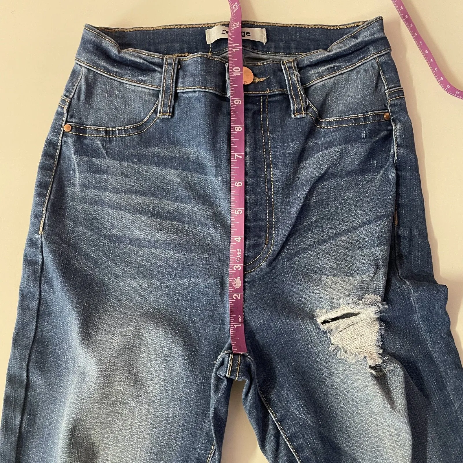 Charlotte Russe Refuge Medium Wash Distressed High Waisted Skinny Jeans Sz 0 EUC - Image 6