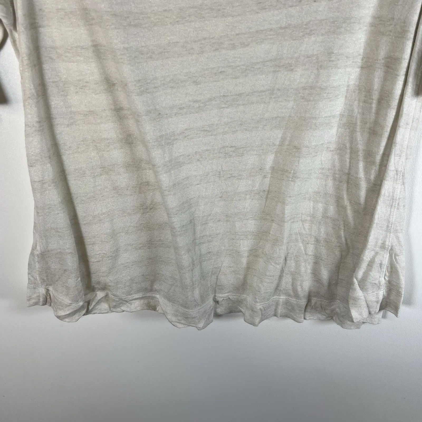 Abercrombie‎ & fitch Striped sparkly top women's large Short Sleeves Ivory Y2K - Image 9