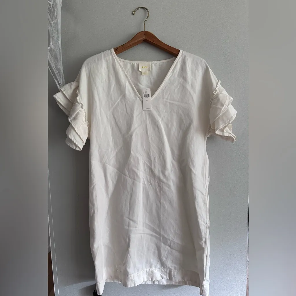 Anthropologie Maeve NWT Lottie Fluttered Linen Blend Tunic Dress Ivory Size Smal - Image 4