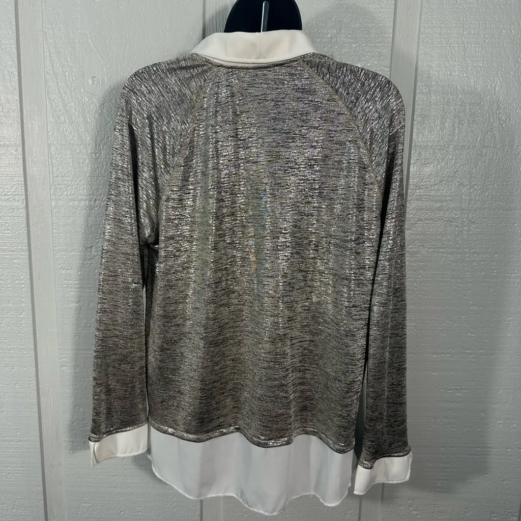 Kim & Cami Womens Tunic Liquid Gold Metallic Long Sleeve Top Size Medium EUC - Image 6