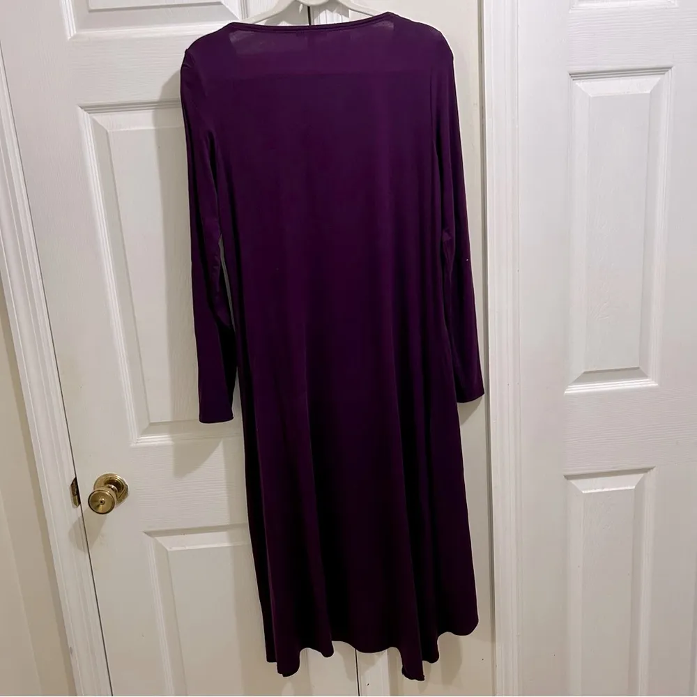 Eileen Fisher Long Sleeve Jersey Knit High Low Hem Eggplant Purple Dress,Medium - Image 2