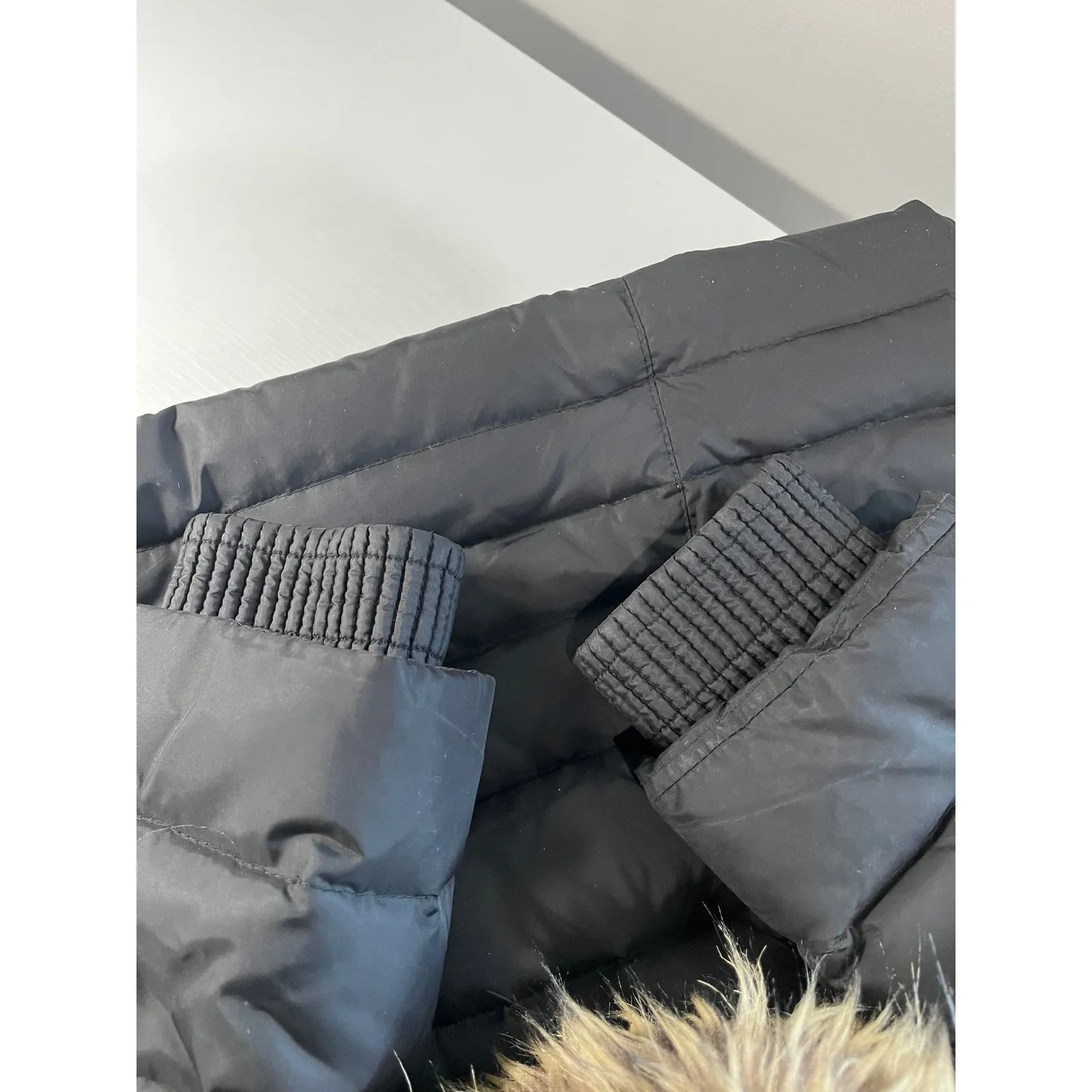 DKNY Down Puffer Coat Faux Fur Hood Black Women's Size S - Image 12