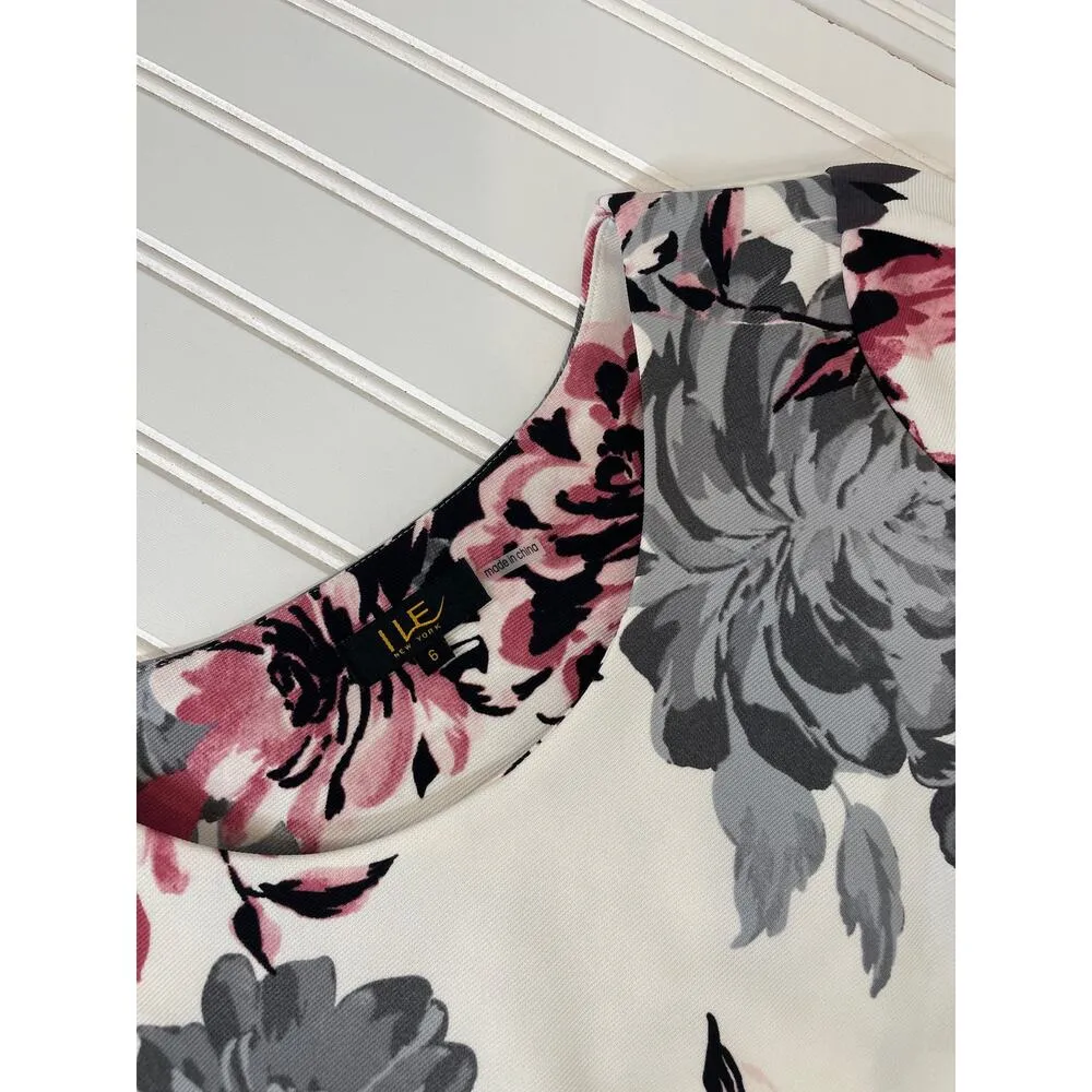 I LE White & Gray Floral Cap Sleeve Midi Sheath Dress Knee Length Size 6 - Image 5