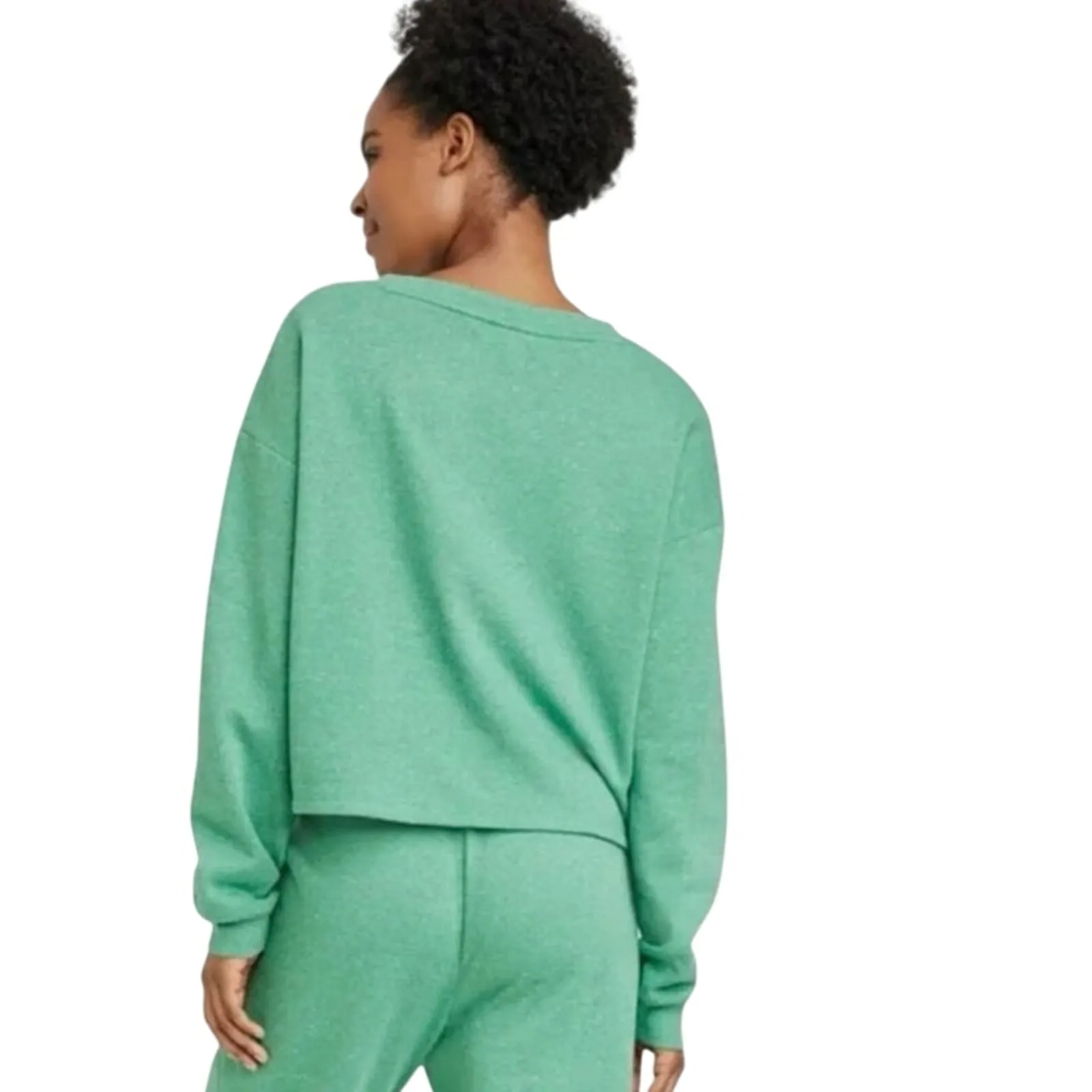 Heather Kelly Green cropped sweatshirt sz large fleece lined cozy athletic wear - Image 2