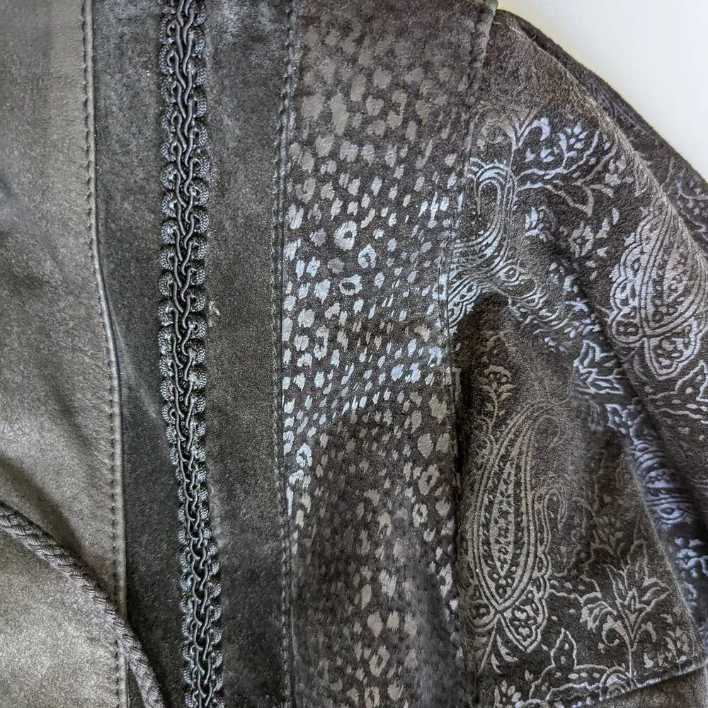 Vintage Suede Leather Patchwork Jacket Thinsulate 80s Western Retro Asymmetrical Black Size XS - Image 4