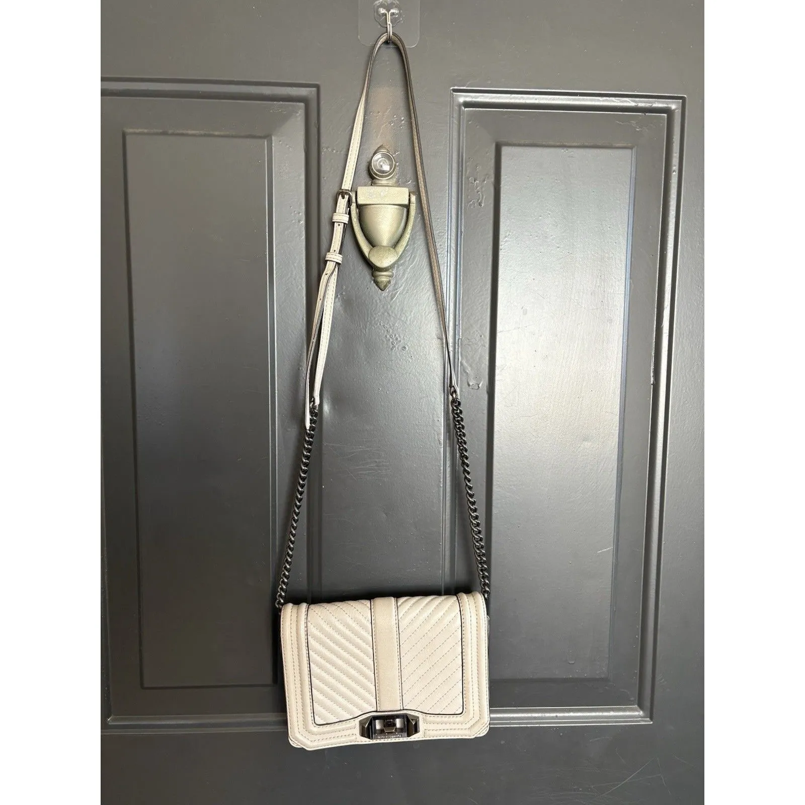 Rebecca Minkoff Love Gray Quilted Chevron Genuine Leather Crossbody Purse Bag - Image 6