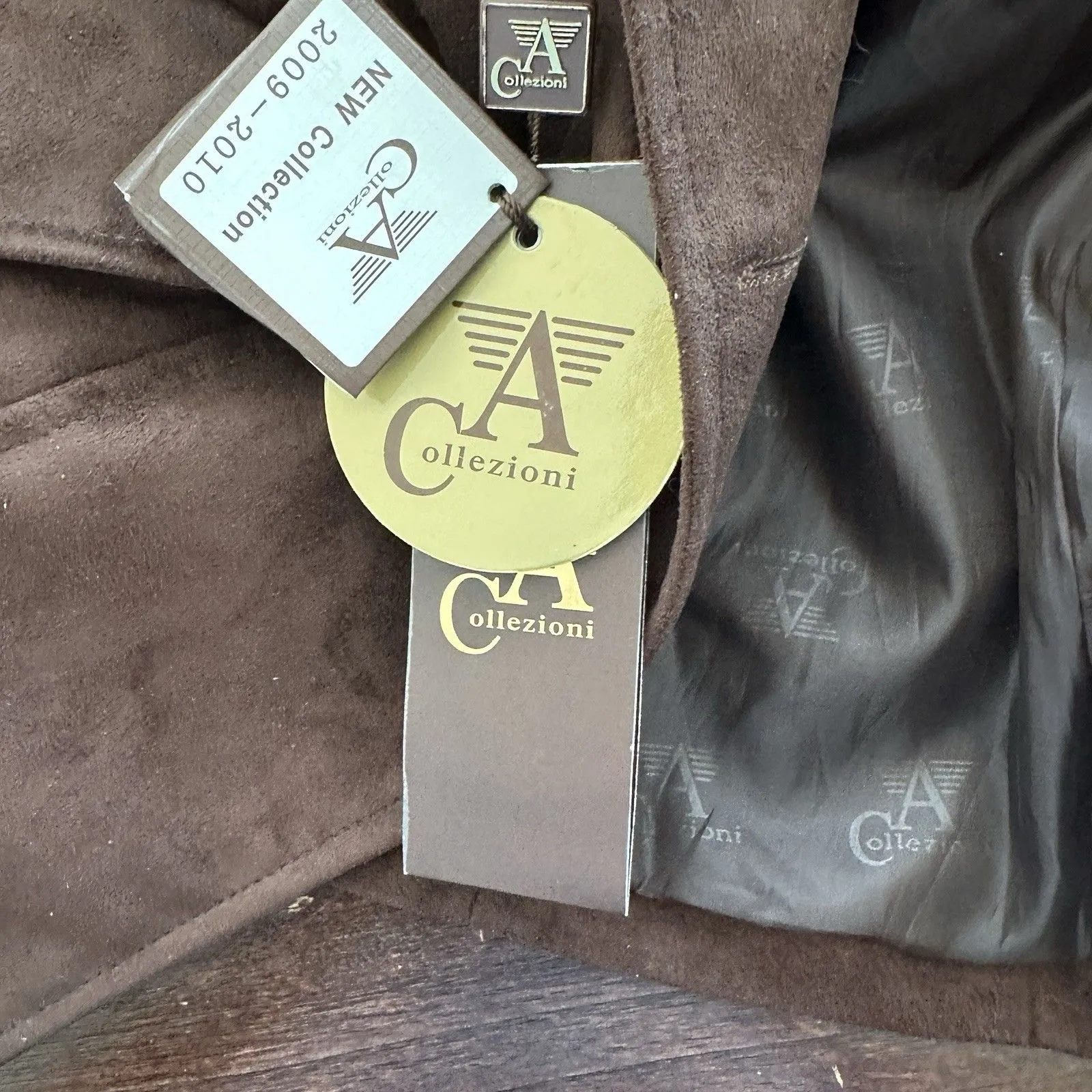 A Collezioni Suede chocolate brown leather  jacket coat women's M NEW - Image 13