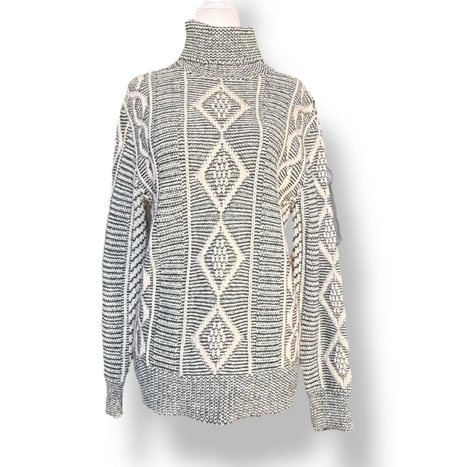 Vintage Squaw Valley Ski Lodge Knit Turtleneck Sweater Medium Wool Blend Green - Image 3