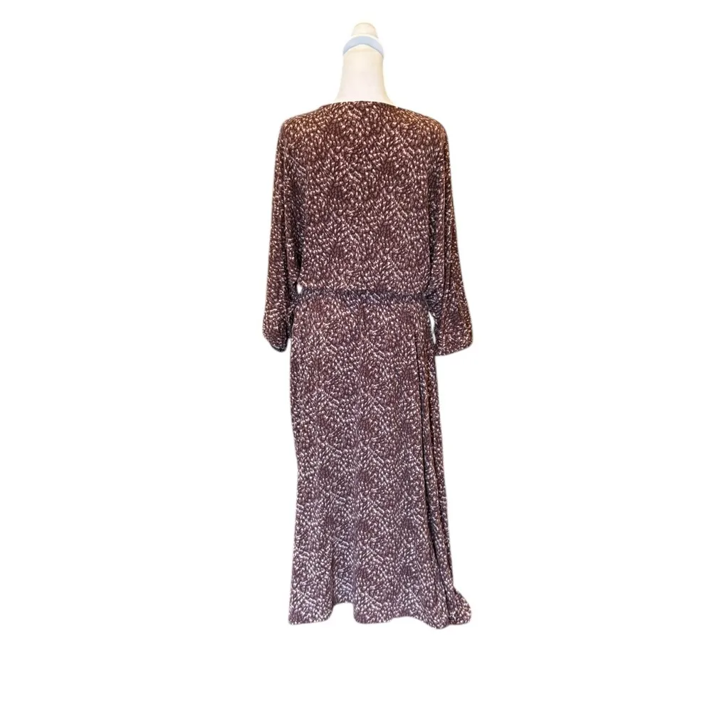 Garnet Hill Faux Wrap Maxi Dress Brown Stretch Tencel Jersey V Neck Womens Large - Image 2