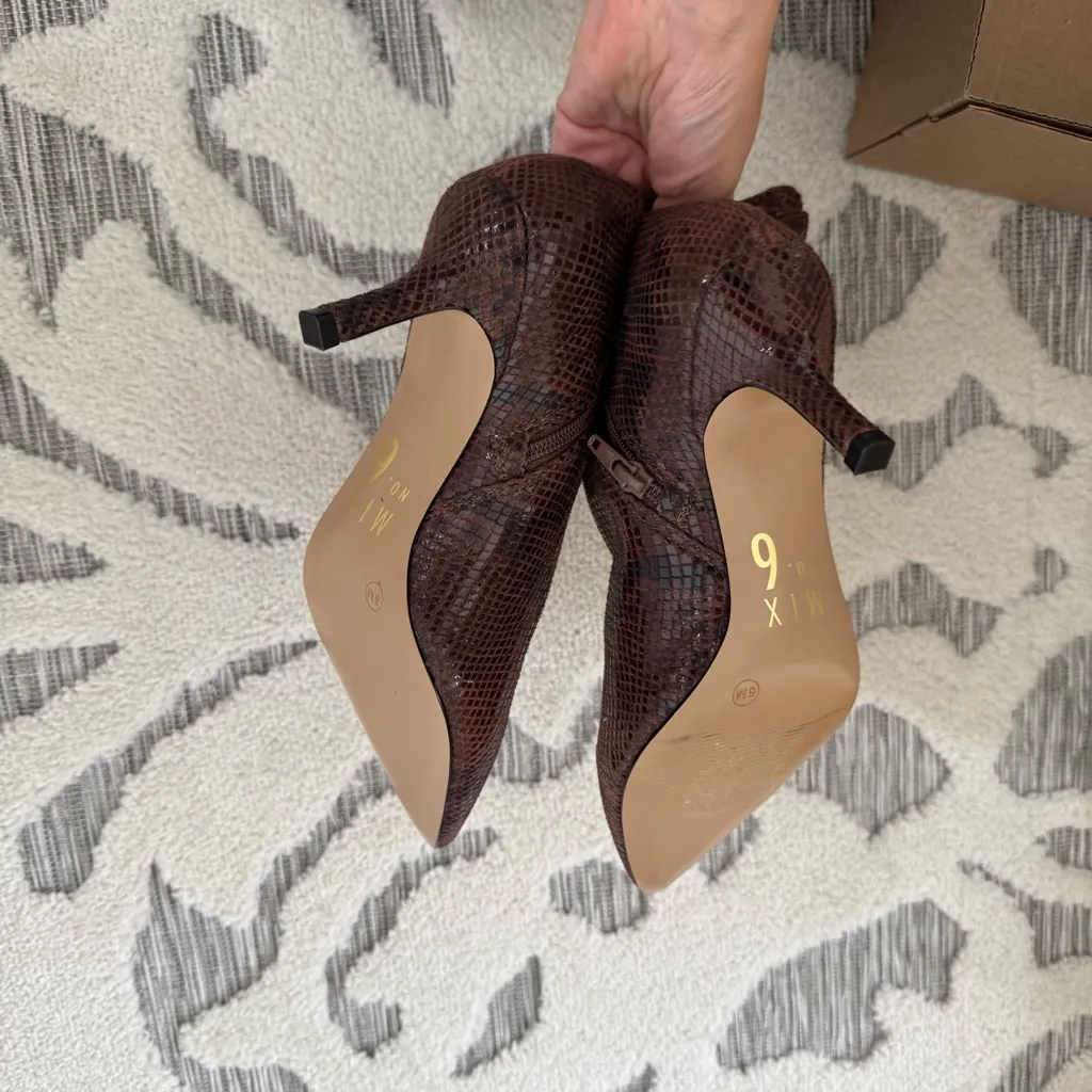 Mix No. 6 Tasea Pointy Toe Ankle Bootie in Chocolate Brown/Black Snake Print 6 - Image 8