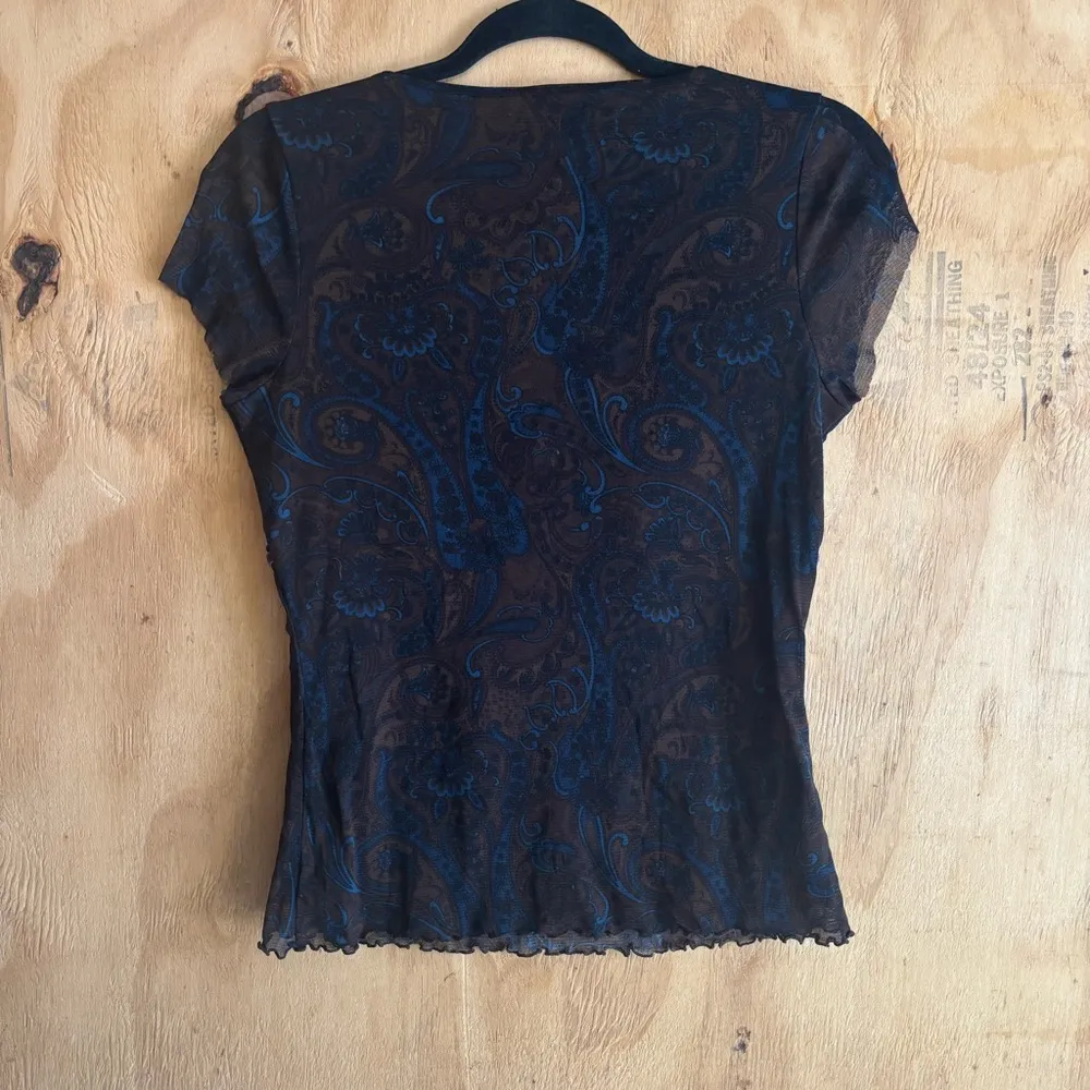 Tint Y2K Blue Semi Sheer Paisley Short Sleeve Shirt Sz M - Image 3