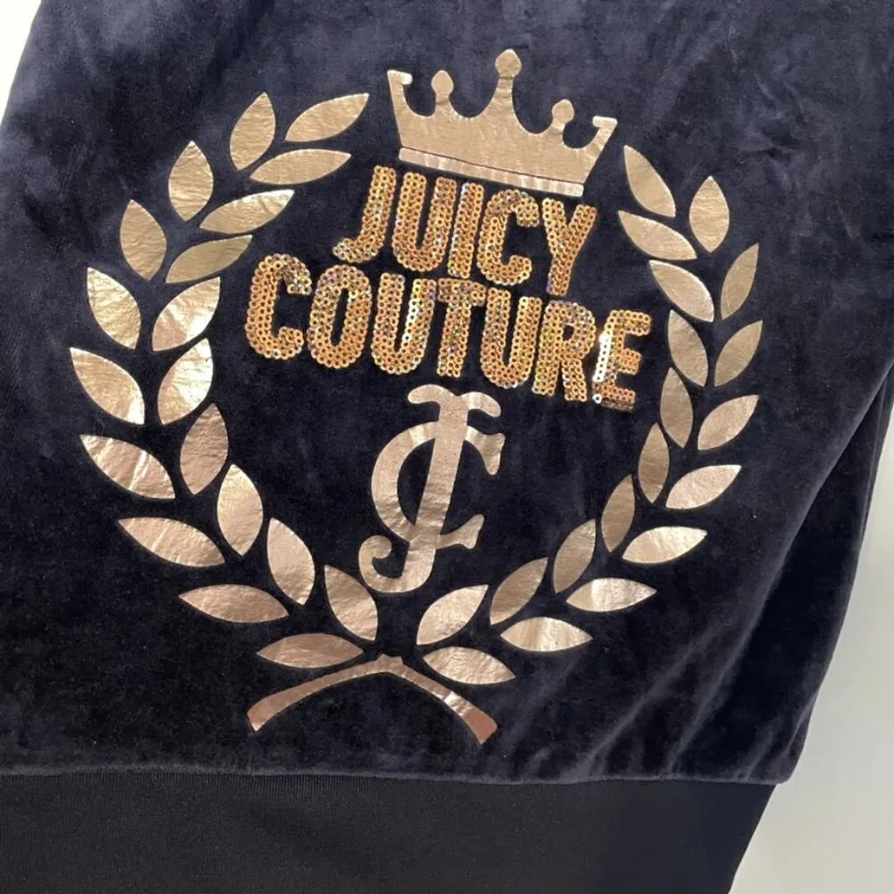 JUICY COUTURE Embellished Velour Hoodie Jacket Navy Blue w/ Back Sequin Logo Y2K - Image 11