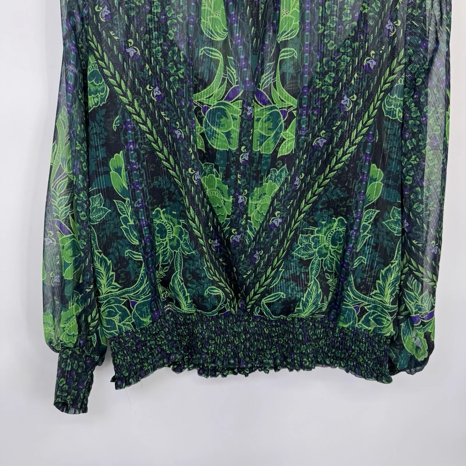 White House Black Market Sheer Lined Top Womens Large Green Purple Halloween NEW - Image 12