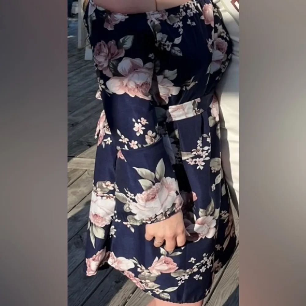 Svaliy Blue, Pink, and White Off The Shoulder Ruffle Floral Tunic Dress Size M - Image 9