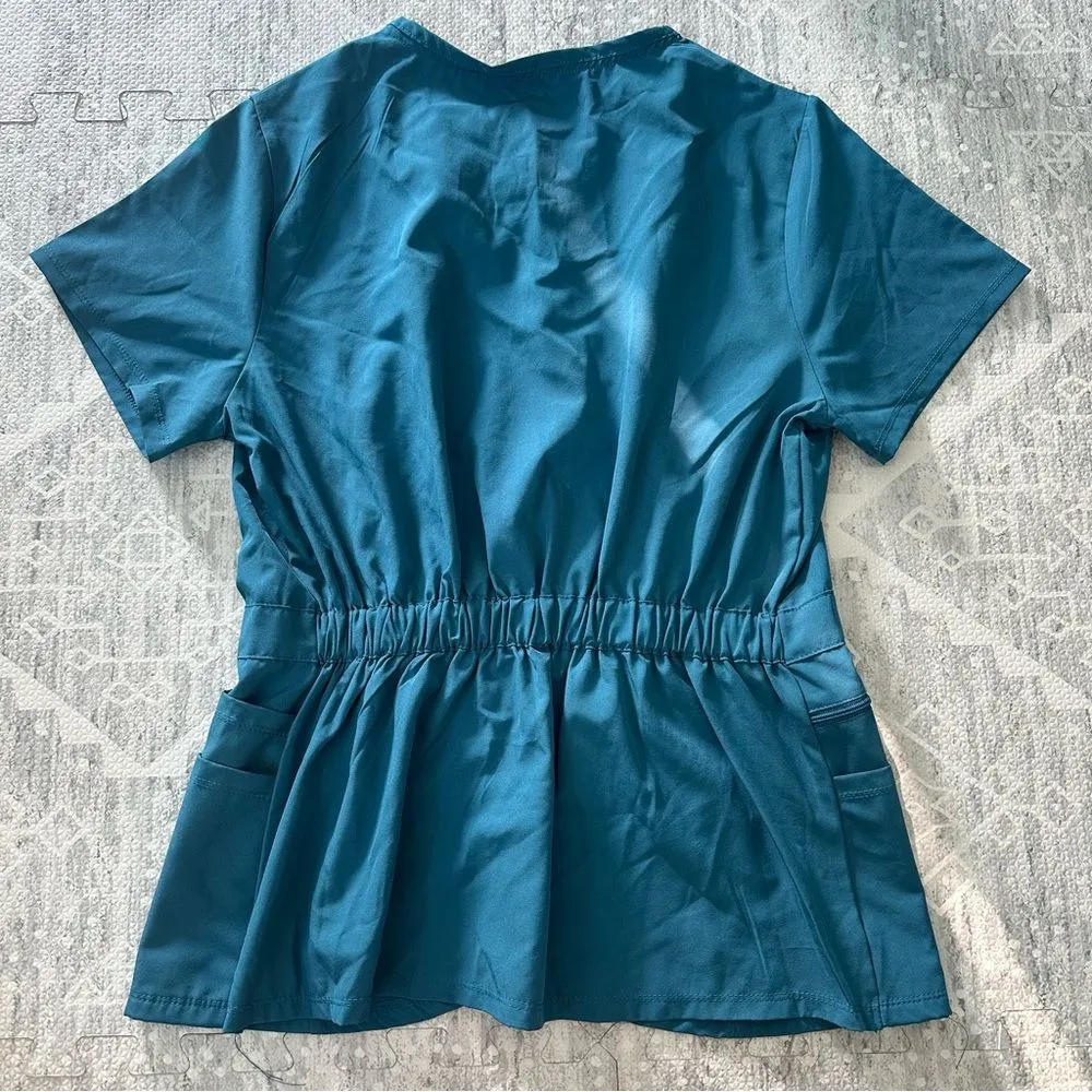 Thalia Sodi Teal Blue Nurse Scrubs Short Sleeve Top with Accessible Pockets Sz S - Image 5