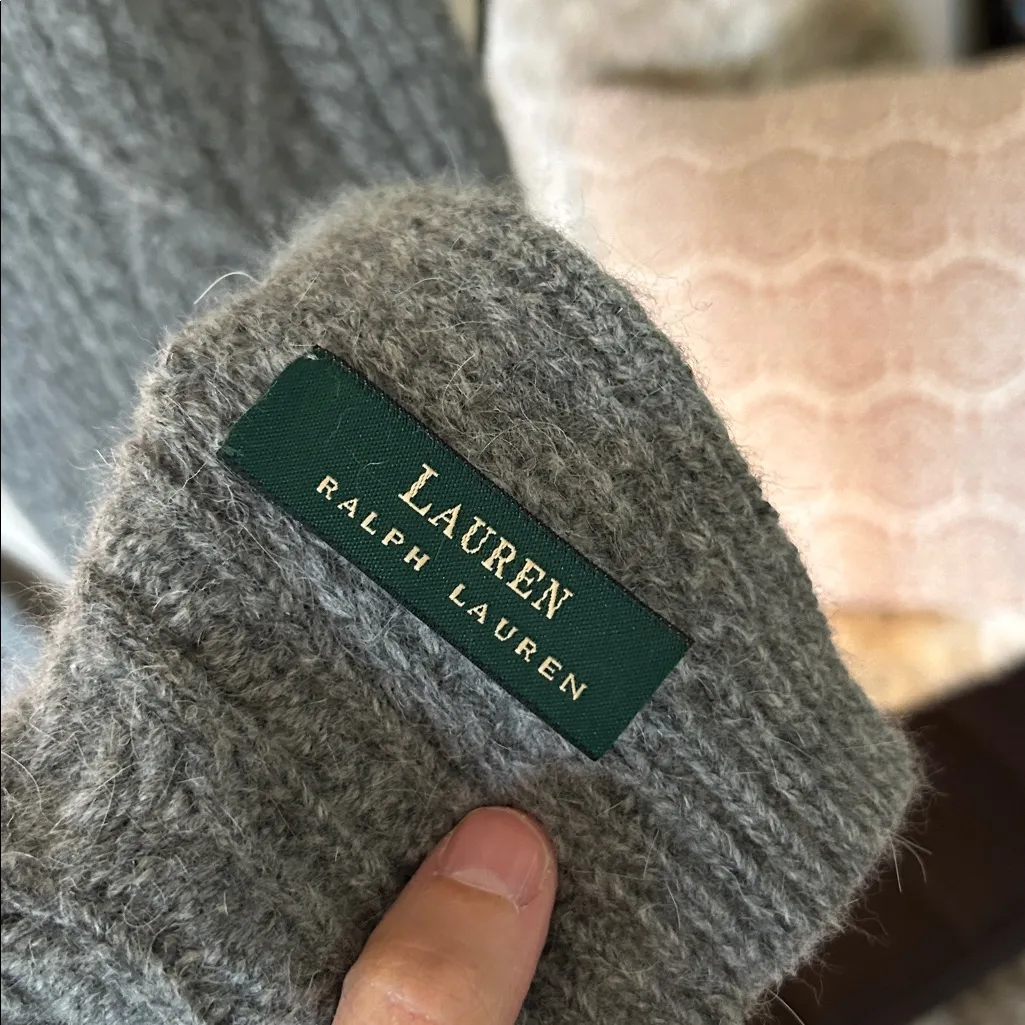 Ralph Lauren Vtg gray lambswool angora cableknit classic scarf OS unisex - Image 4