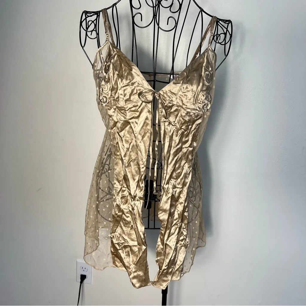 Victoria's Secret Gold Satin Nightgown lace size M - Image 2
