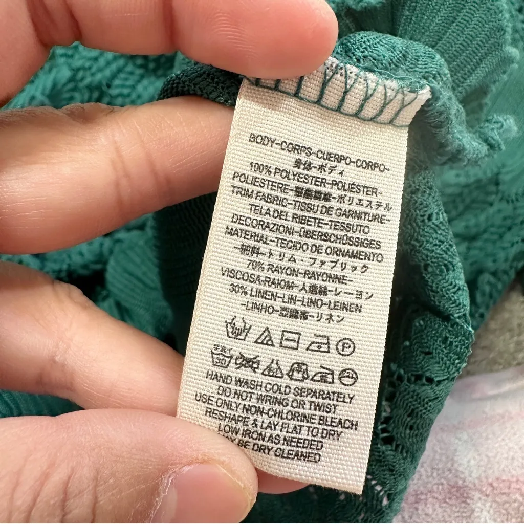 Free People Women’s Fire Island Knit Crochet Blouse Top Cottagecore in Green XS - Image 11