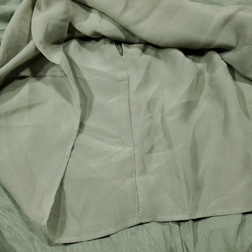 READ Aritzia Wilfred Pursuit Faux Wrap Midi Skirt Green Tulip Hem Size Small - Image 8