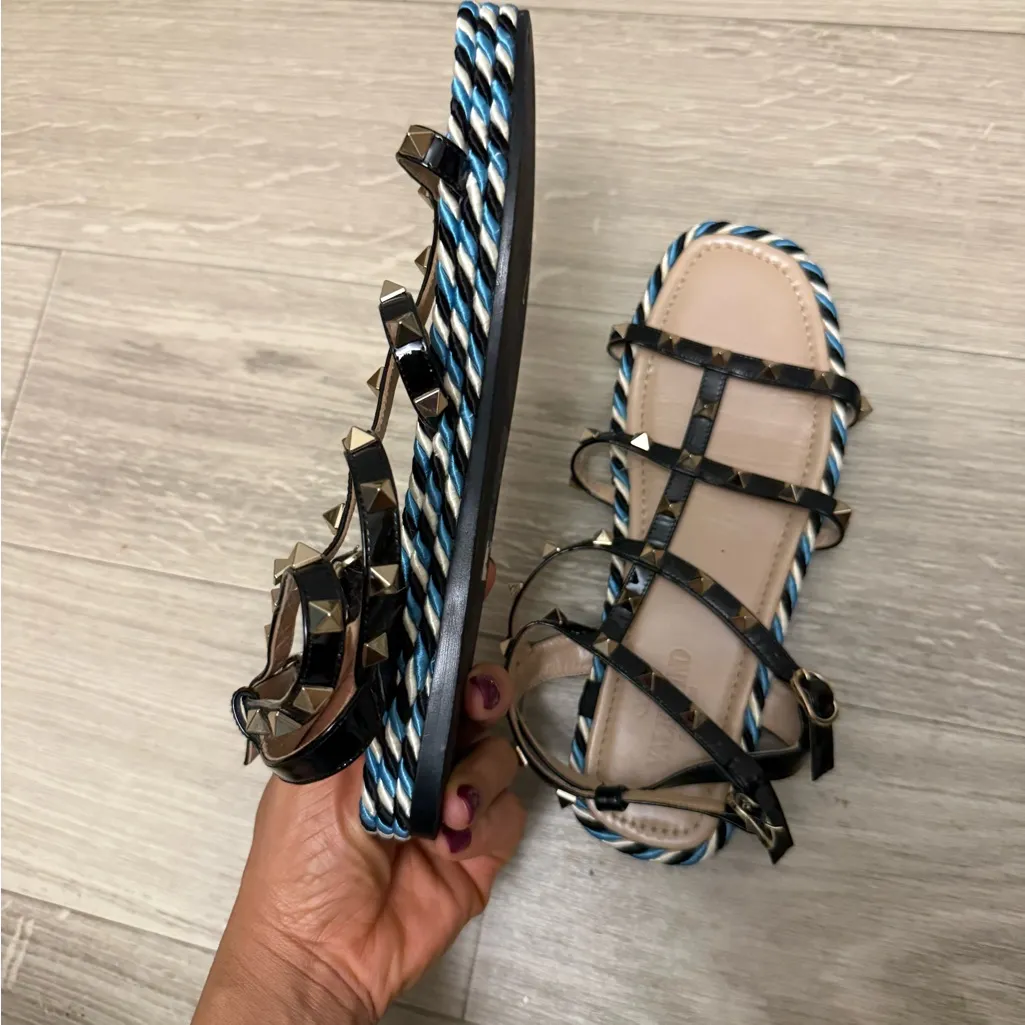Valentino Black and Blue Gladiator Sandals Size 7 - Image 5