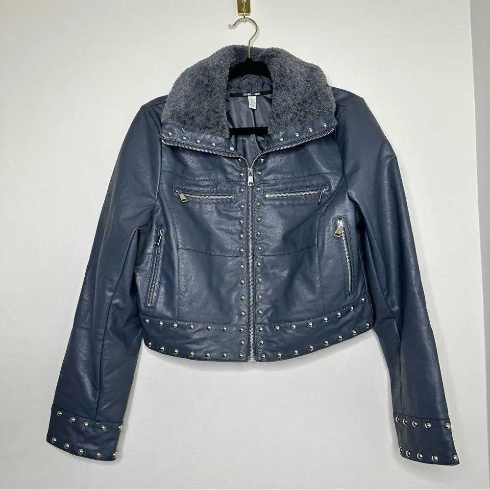 Urban Outfitters Silence + Noise Venus Studded Blue Faux Leather Jacket NWOT - Image 4