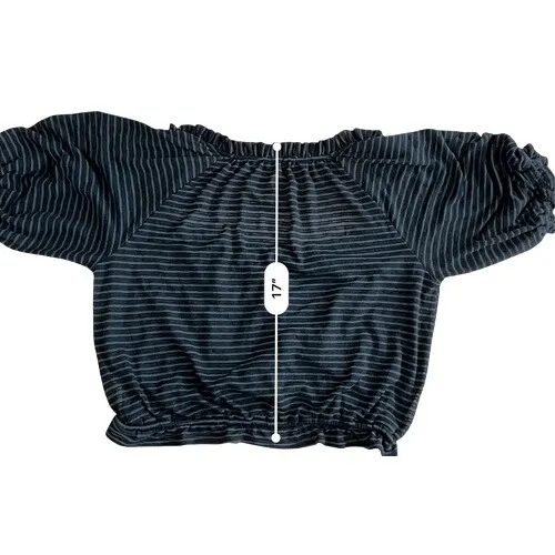 Free People Dorothy Crop Top Y2k Black Stripe‎ LARGE Peasant Feminine NWT - Image 8