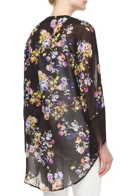 Romeo & Juliet Floral Fringed Kimono Small - Image 2