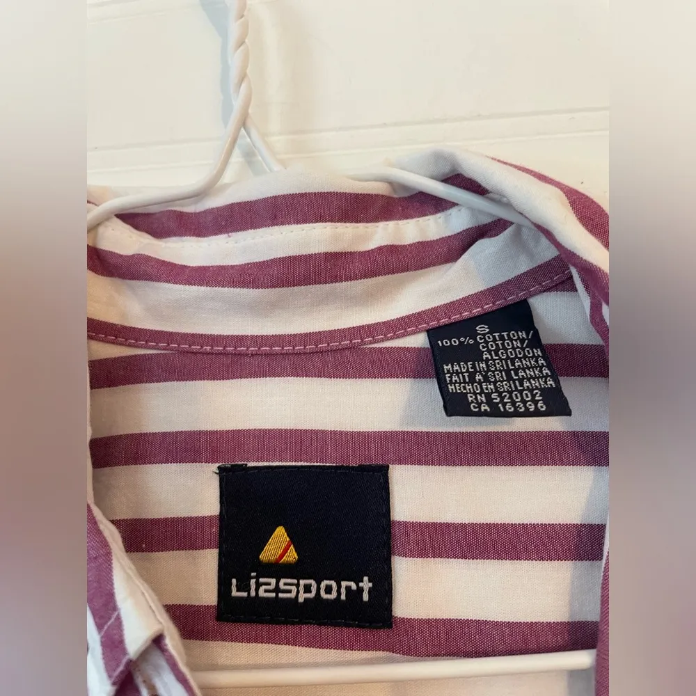 Vintage LizSport 100% Cotton Striped Button Up Blouse - Image 2