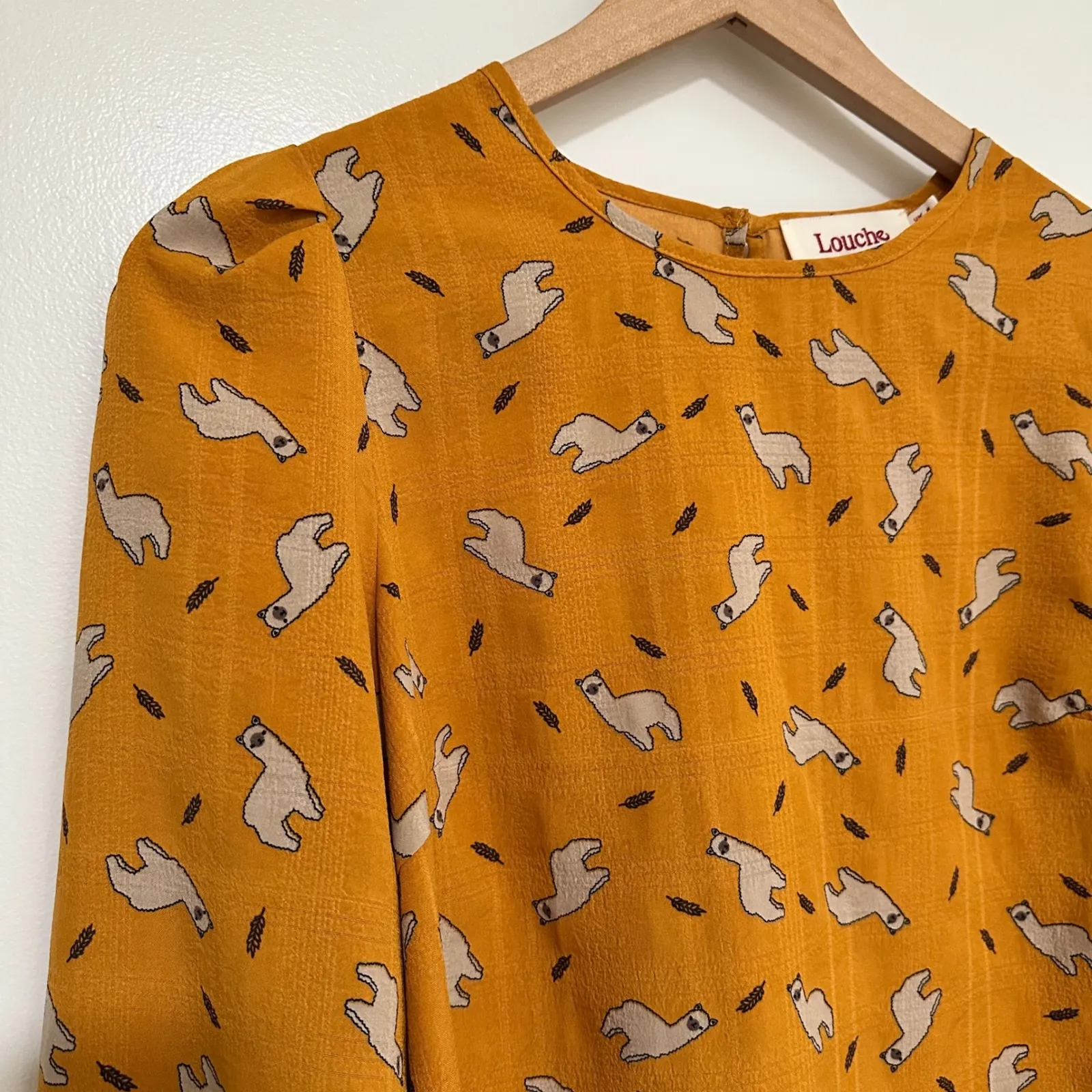 LOUCHE | Women's Mustard Yellow Alpaca Llama Lima Long Sleeve Keyhole Blouse, 4 Orange - Image 3