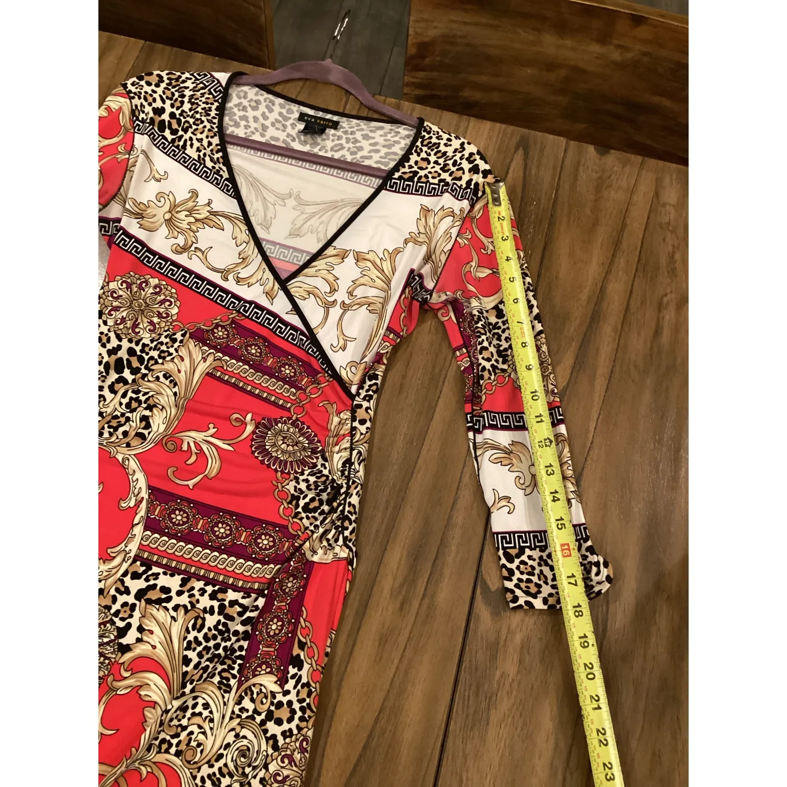 Eva Varro faux wrap sheath knee length 3/4 sleeve animal paisley print dress S Red - Image 7