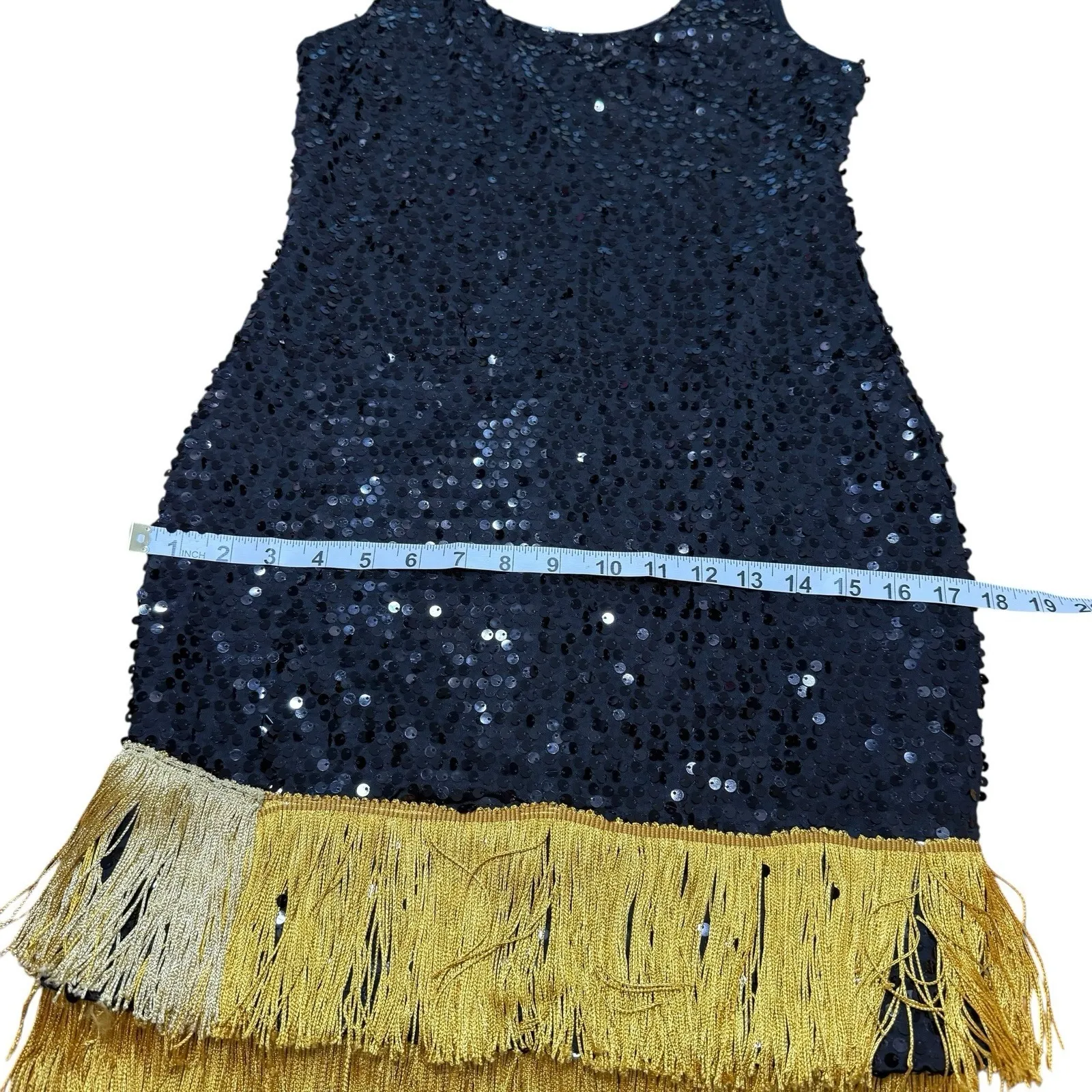 As You Wish Black Sequins Fringe Lined Flapper Large‎ Size 12 - Image 10