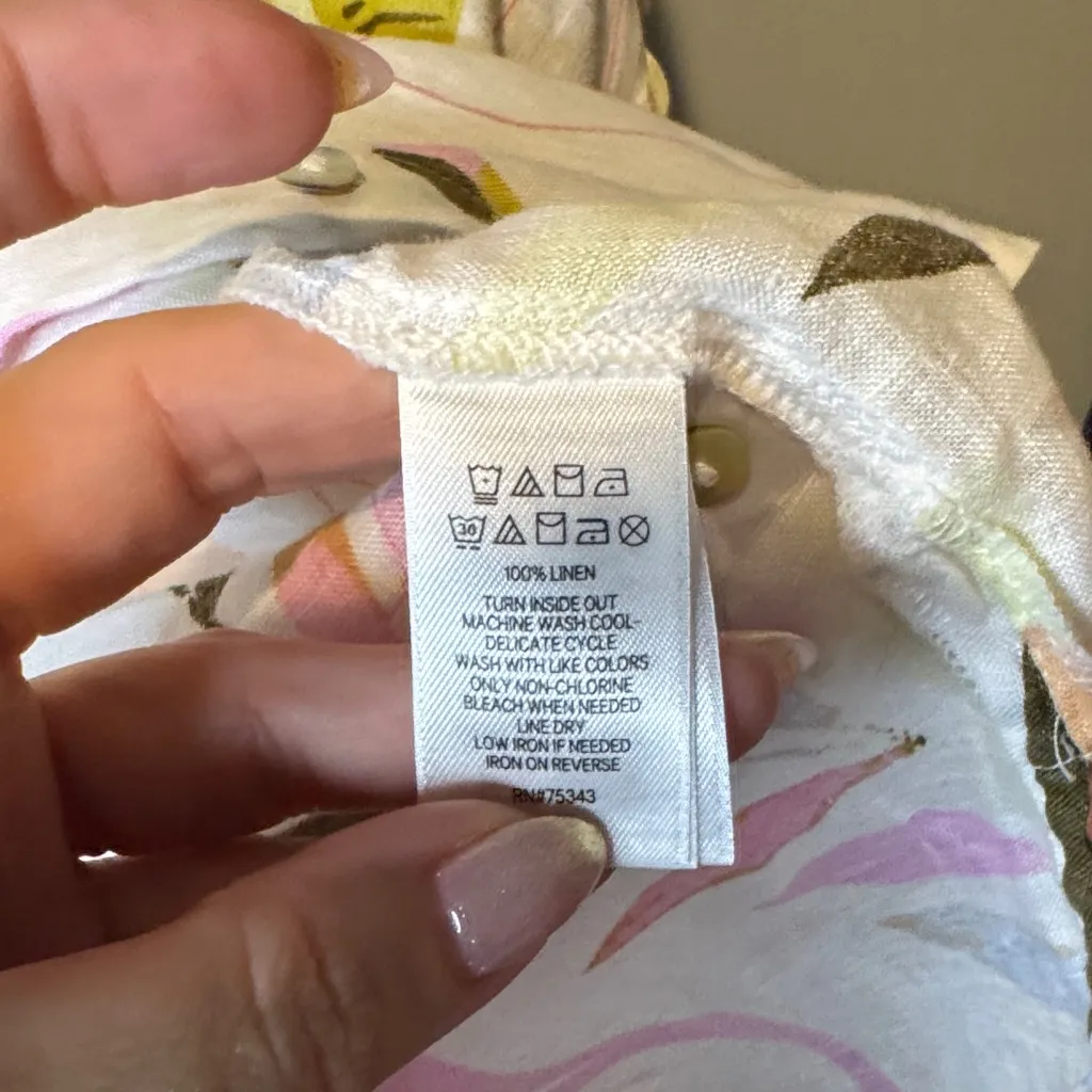 Cynthia Rowley 100% linen Multicolor Leaf Button-Down Shirt FARM RIO vibes - Image 3