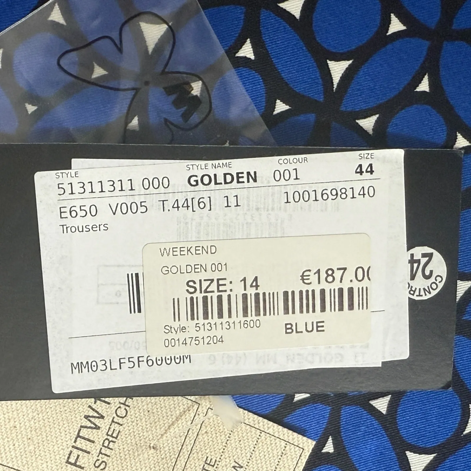 Weekend Max Mara Blue Geometric Cigarette Cropped Pants Size 32 US 10 Designer - Image 9