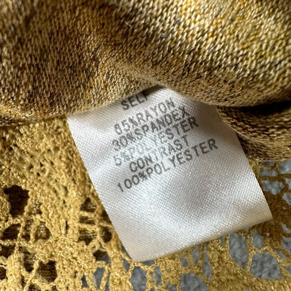 Easel Mustard Yellow Tunic Women's Small Long Sleeve Crochet Lace Trim Top - Image 6