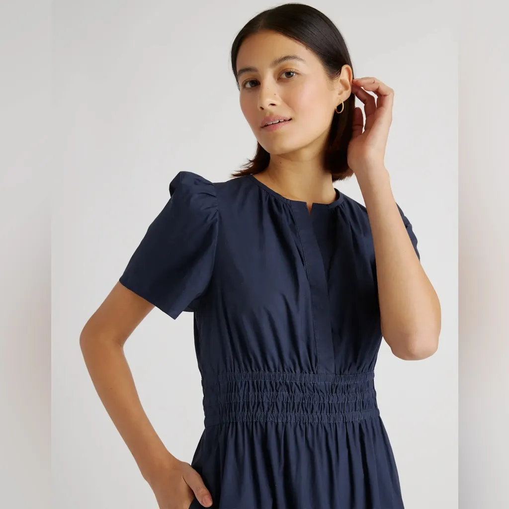 NWOT  Quince Women’s 100% Organic Cotton Poplin Tiered Maxi Dress Navy, Size M - Image 2